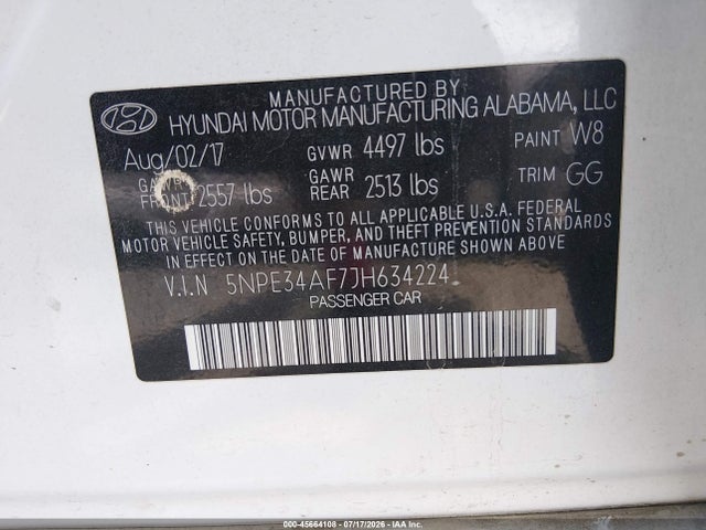 Продажа на аукционе авто 2018 Hyundai Sonata Limited, vin: 5NPE34AF7JH634224, номер лота: 45664108