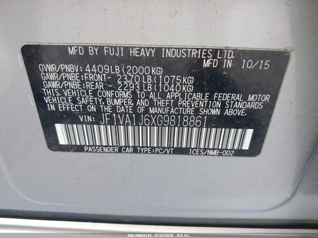 Subaru Wrx Limited 2016 JF1VA1J6XG9818861 Image 9