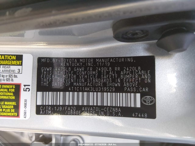 Toyota CAMRY LE 2020 4T1C11AK3LU319529 Image 9