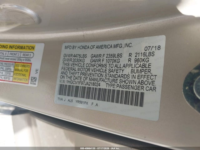 1HGCV1F97JA218024 Honda Accord Touring