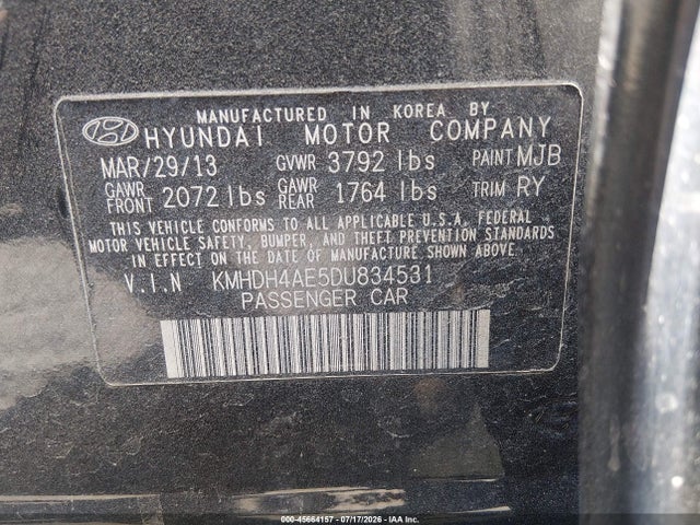 Продажа на аукционе авто 2013 Hyundai Elantra Limited, vin: KMHDH4AE5DU834531, номер лота: 45664157