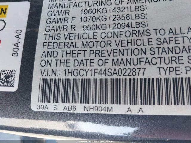 Продаж на аукціоні авто 2025 Honda Accord Se, vin: 1HGCY1F44SA022877, номер лоту: 45664197