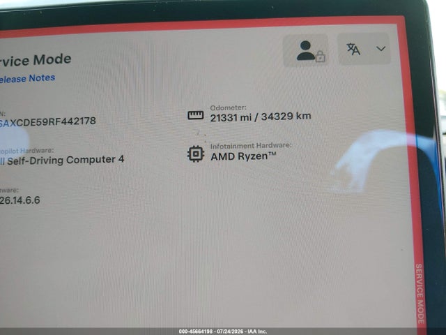 45664198 :رقم المزاد ، 7SAXCDE59RF442178 vin ، 2024 Tesla Model X Long Range مزاد بيع