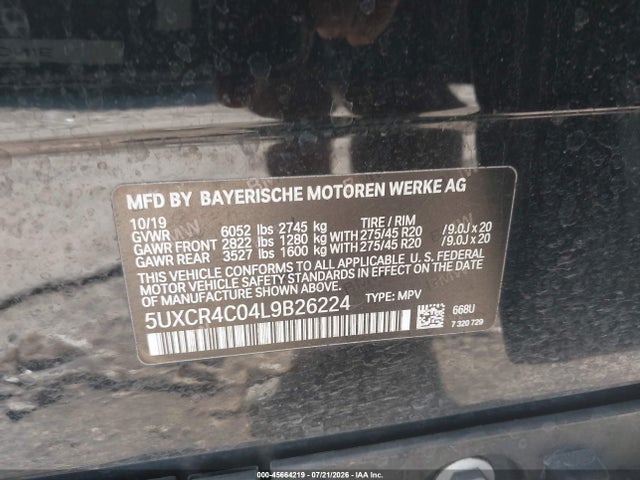 2020 Bmw X5 Sdrive40i მანქანა იყიდება აუქციონზე, vin: 5UXCR4C04L9B26224, აუქციონის ნომერი: 45664219