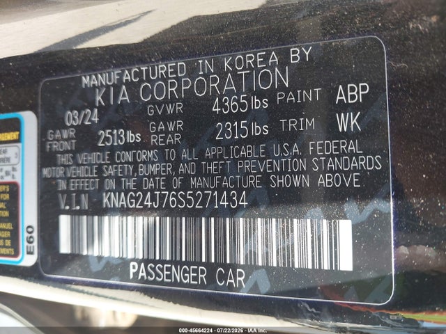 Aukcja sprzedaży 2025 Kia K5 Lxs, vin: KNAG24J76S5271434, numer aukcji: 45664224