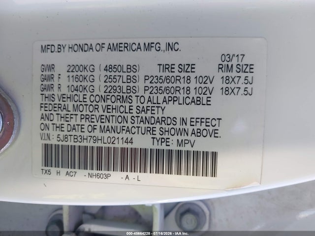 Acura Rdx Advance Package 2017 5J8TB3H79HL021144 Image 9