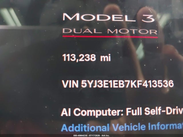 Aukcja sprzedaży 2019 Tesla Model 3 Long Range/performance, vin: 5YJ3E1EB7KF413536, numer aukcji: 45664230