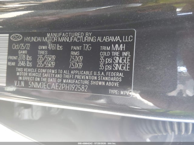 5NMJECAE2PH192582 Hyundai Tucson Limited