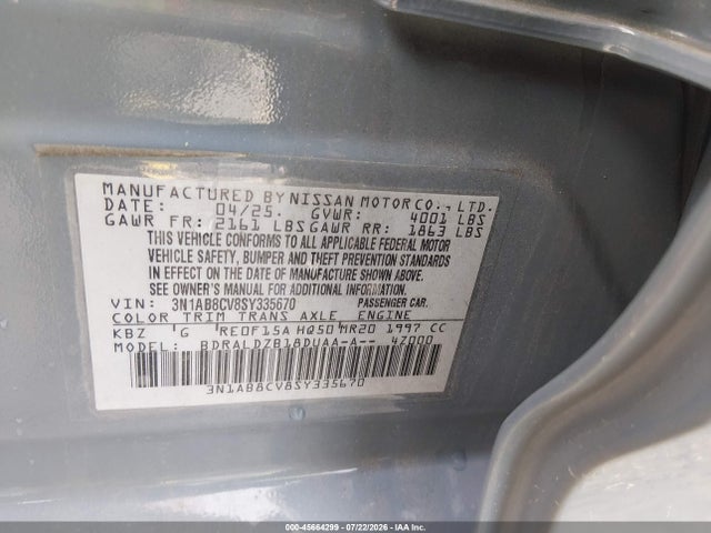 Продажа на аукционе авто 2025 Nissan Sentra Sv, vin: 3N1AB8CV8SY335670, номер лота: 45664299