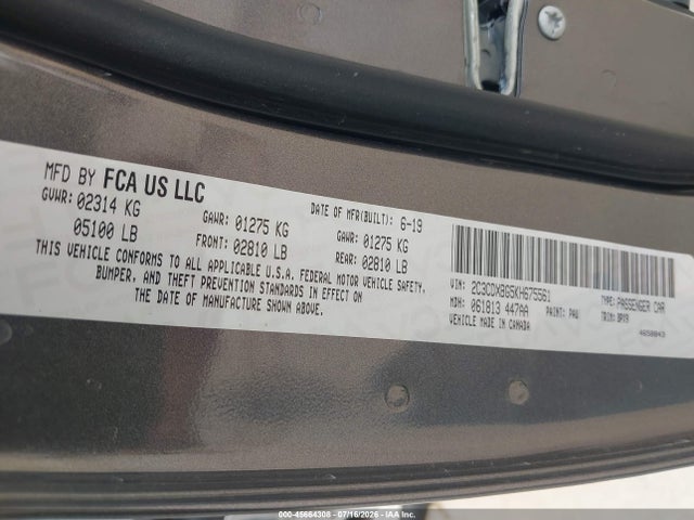 45664308 :رقم المزاد ، 2C3CDXBG5KH675561 vin ، 2019 Dodge Charger Sxt Rwd مزاد بيع