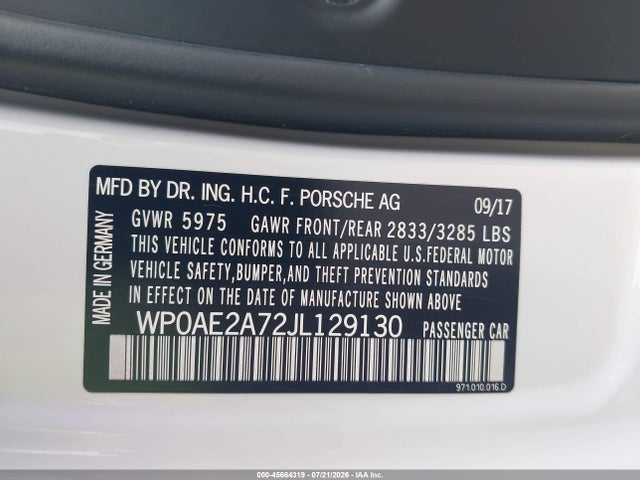 Aukcja sprzedaży 2018 Porsche Panamera E-hybrid 4, vin: WP0AE2A72JL129130, numer aukcji: 45664319