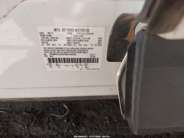 2017 Ford Edge Sel მანქანა იყიდება აუქციონზე, vin: 2FMPK3J85HBC54629, აუქციონის ნომერი: 45664321