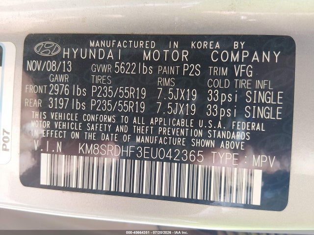 Hyundai Santa Fe Limited 2014 KM8SRDHF3EU042365 Image 9