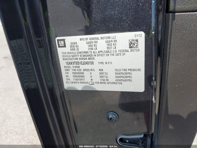 Продаж на аукціоні авто 2012 Gmc Acadia Denali, vin: 1GKKVTED1CJ243150, номер лоту: 45664352
