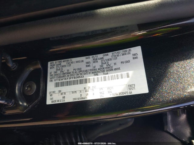 Aukcja sprzedaży 2015 Ford F-150 Lariat, vin: 1FTEW1EF3FFB38533, numer aukcji: 45664370