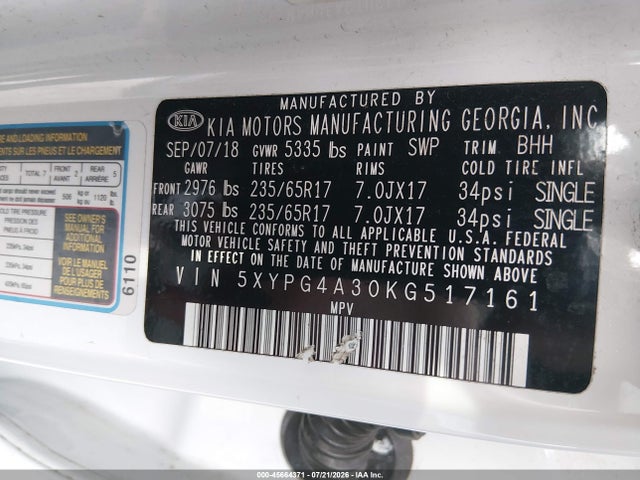 Продаж на аукціоні авто 2019 Kia Sorento 2.4l Lx, vin: 5XYPG4A30KG517161, номер лоту: 45664371