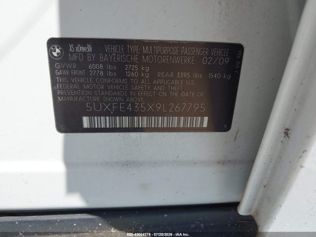 Aukcja sprzedaży 2009 Bmw X5 Xdrive30i, vin: 5UXFE435X9L267795, numer aukcji: 45664376
