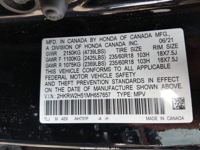 Honda Cr-v Awd Ex 2021 2HKRW2H51MH657657 Image 9