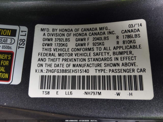 Honda CIVIC EX 2014 2HGFG3B85EH515140 Image 9