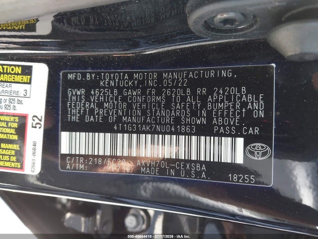 4T1G31AK7NU041863 Toyota Camry Nightshade Edition Hybrid