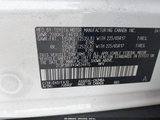 Продажа на аукционе авто 2025 Toyota Rav4 Xle, vin: 2T3P1RFV4SW534815, номер лота: 45664436