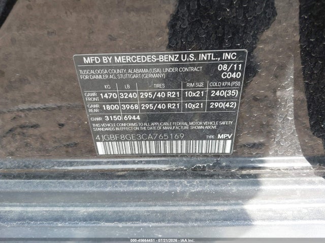 Продаж на аукціоні авто 2012 Mercedes-benz Gl 550 4matic, vin: 4JGBF8GE3CA765169, номер лоту: 45664451