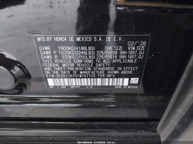 3CZRZ2H70TM767725 Honda Hr-v Awd Ex-l