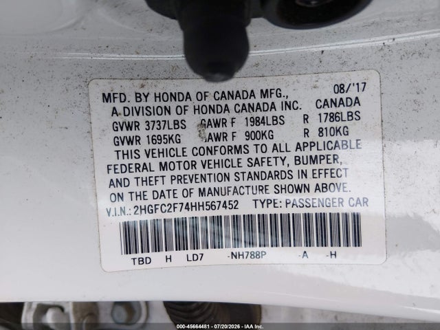 Honda CIVIC EX 2017 2HGFC2F74HH567452 Image 9