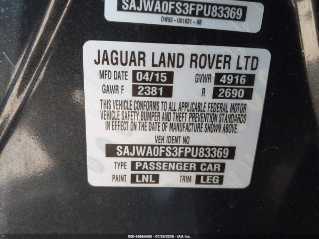 Aukcja sprzedaży 2015 Jaguar Xf 2.0t Premium, vin: SAJWA0FS3FPU83369, numer aukcji: 45664485