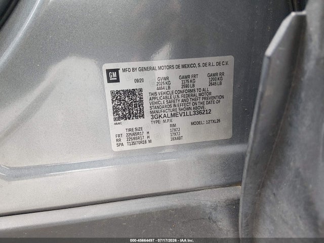 Aukcja sprzedaży 2020 Gmc Terrain Fwd Sle, vin: 3GKALMEV1LL336212, numer aukcji: 45664497