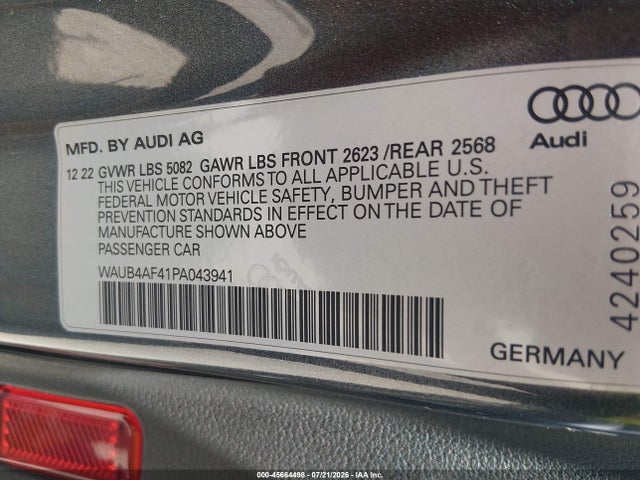 2023 Audi S4 Premium Plus Tfsi Quattro Tiptronic მანქანა იყიდება აუქციონზე, vin: WAUB4AF41PA043941, აუქციონის ნომერი: 45664498