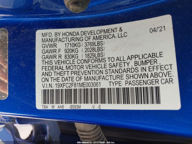 19XFC2F81ME003061 Honda Civic Sport