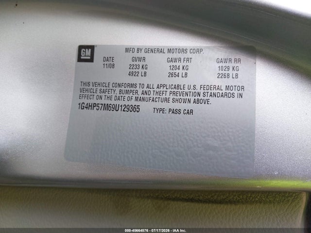 2009 Buick Lucerne Cx მანქანა იყიდება აუქციონზე, vin: 1G4HP57M69U129365, აუქციონის ნომერი: 45664576
