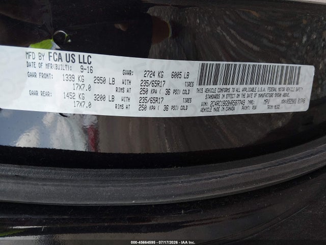 45664595 :رقم المزاد ، 2C4RC1BG9HR587749 vin ، 2017 Chrysler Pacifica Touring-l مزاد بيع