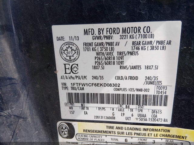 Ford F-150 Lariat 2014 1FTFW1CF6EKD08302 Image 9