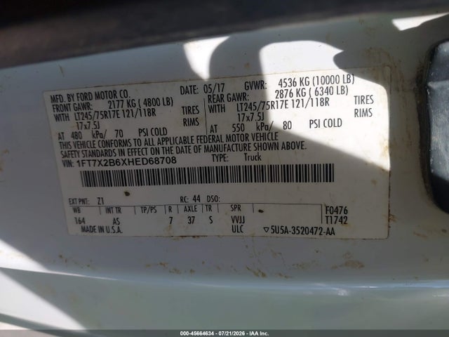 Продажа на аукционе авто 2017 Ford F-250 Xl, vin: 1FT7X2B6XHED68708, номер лота: 45664634