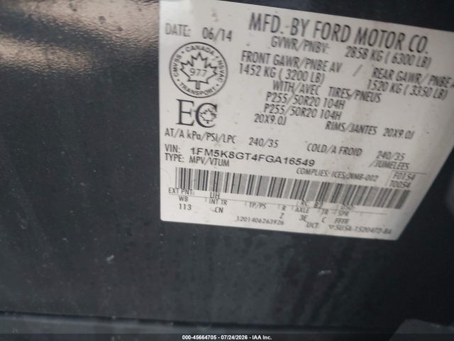 Ford EXPLORER SPORT 2015 1FM5K8GT4FGA16549 Image 9