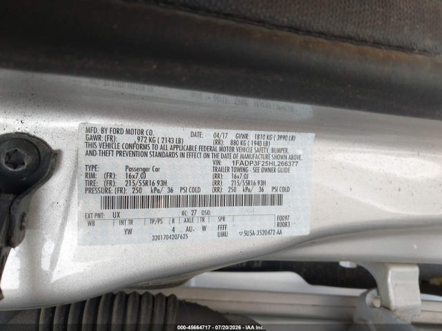 Aukcja sprzedaży 2017 Ford Focus Se, vin: 1FADP3F25HL266377, numer aukcji: 45664717