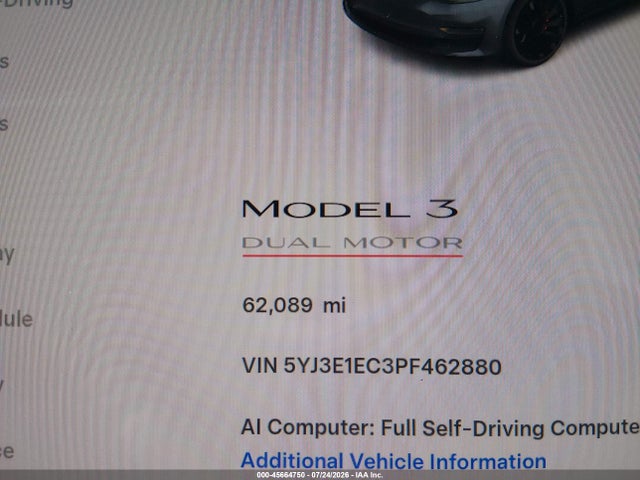 Aukcja sprzedaży 2023 Tesla Model 3 Performance Dual Motor All-wheel Drive, vin: 5YJ3E1EC3PF462880, numer aukcji: 45664750