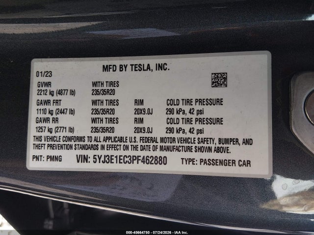 Aukcja sprzedaży 2023 Tesla Model 3 Performance Dual Motor All-wheel Drive, vin: 5YJ3E1EC3PF462880, numer aukcji: 45664750