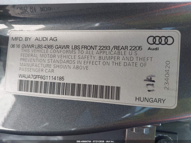 Продажа на аукционе авто 2016 Audi A3 1.8t Premium, vin: WAUA7GFF6G1114185, номер лота: 45664764