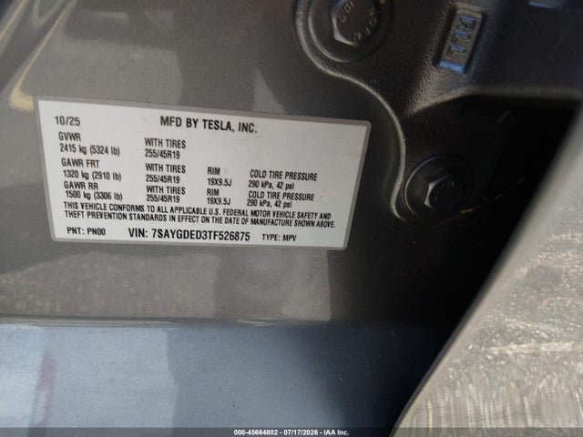 Продажа на аукционе авто 2026 Tesla Model Y Premium Rear-wheel Drive/rear-wheel Drive, vin: 7SAYGDED3TF526875, номер лота: 45664802