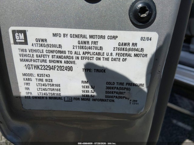 Aukcja sprzedaży 2004 Gmc Sierra 2500hd Slt, vin: 1GTHK23294F202490, numer aukcji: 45664809