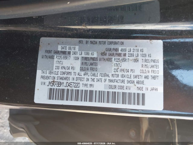 Продажа на аукционе авто 2018 Mazda Cx-5 Sport, vin: JM3KFBBM1J0457220, номер лота: 45664828