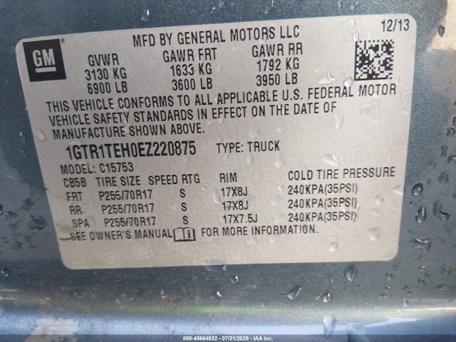 Aukcja sprzedaży 2014 Gmc Sierra 1500, vin: 1GTR1TEH0EZ220875, numer aukcji: 45664832