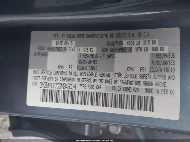 Aukcja sprzedaży 2016 Mazda Mazda3 I Sport, vin: 3MZBM1T70GM249074, numer aukcji: 45664859