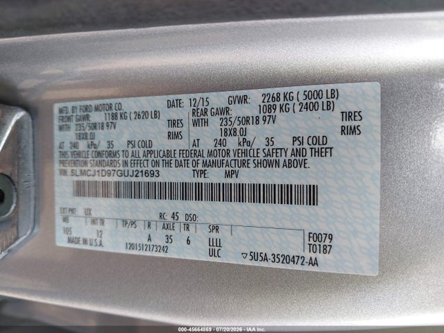 Lincoln Mkc Premier 2016 5LMCJ1D97GUJ21693 Image 9