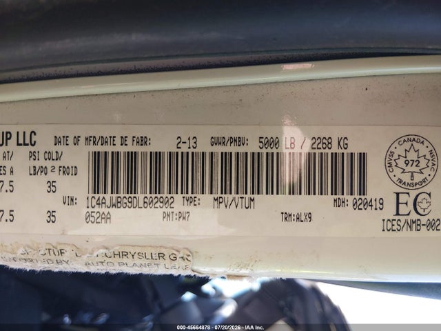 Aukcja sprzedaży 2013 Jeep Wrangler Sahara, vin: 1C4AJWBG9DL602902, numer aukcji: 45664878