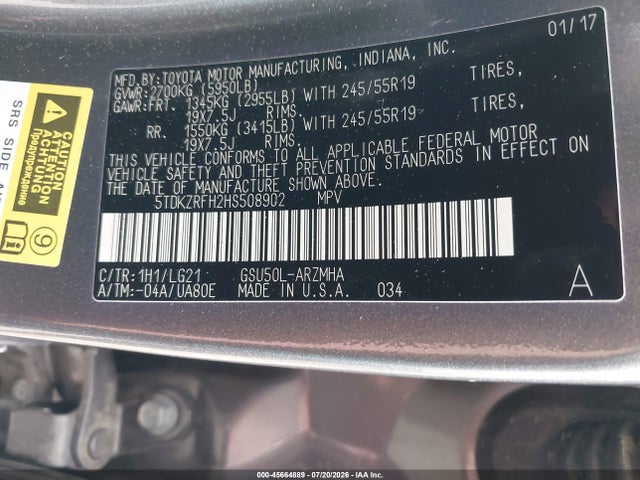 Toyota Highlander Se 2017 5TDKZRFH2HS508902 Image 9