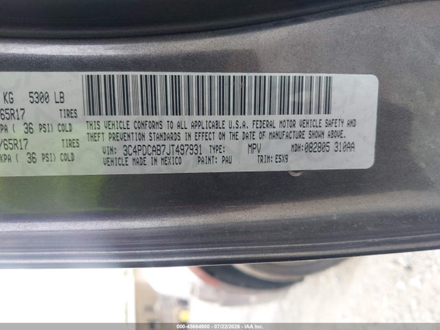 45664900 :رقم المزاد ، 3C4PDCAB7JT497931 vin ، 2018 Dodge Journey Se مزاد بيع